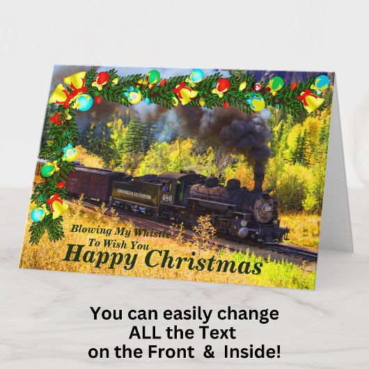 変更文字名を追加スチームトレインハッピークリスマス カード