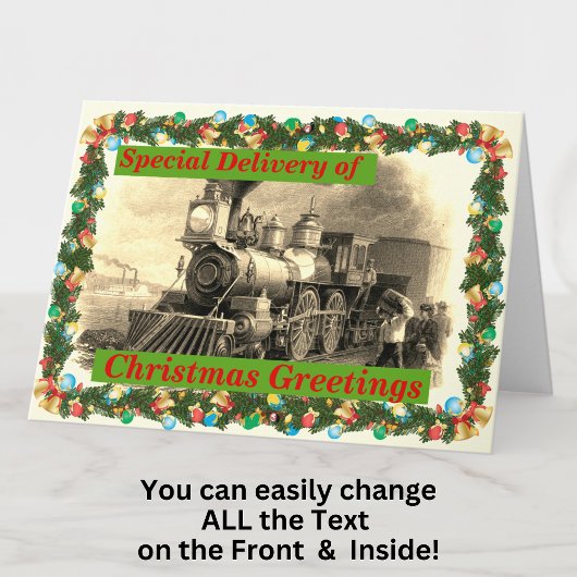 変更文字名を追加スチームトレインハッピークリスマス カード