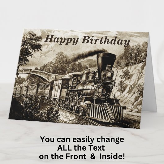 変更文字名を追加Steam Trainハッピーバースデー カード