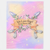 変更文字名前の追加Boho花矢印ピンクス フリースブランケット (正面)