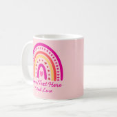 変更文字名前を追加、ボーホレインボーハートピンク コーヒーマグカップ (正面左)