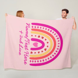 変更文字名前を追加、ボーホレインボーハートピンク フリースブランケット