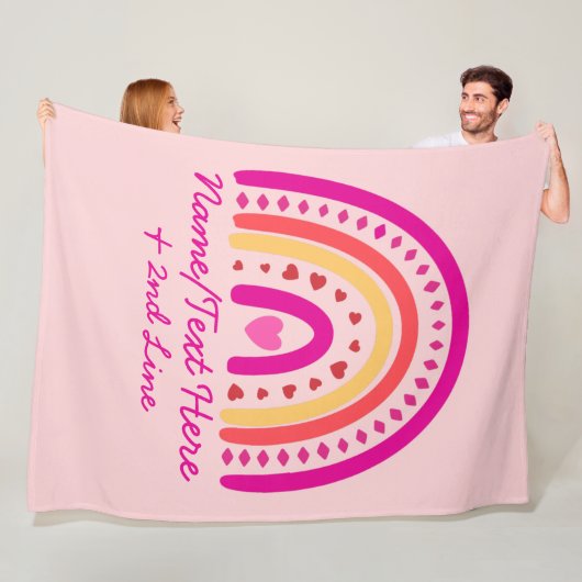 変更文字名前を追加、ボーホレインボーハートピンク フリースブランケット (インサイチュ)