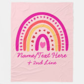 変更文字名前を追加、ボーホレインボーハートピンク フリースブランケット (正面)