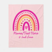 変更文字名前を追加、ボーホレインボーハートピンク フリースブランケット (正面)