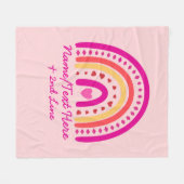 変更文字名前を追加、ボーホレインボーハートピンク フリースブランケット (正面(横))