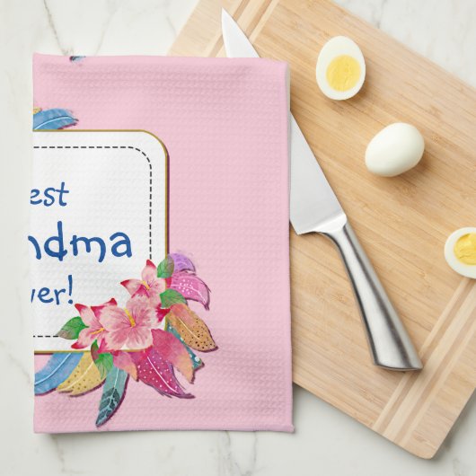 変更文字名前を追加Boho花羽祖母 キッチンタオル (四つ折り)