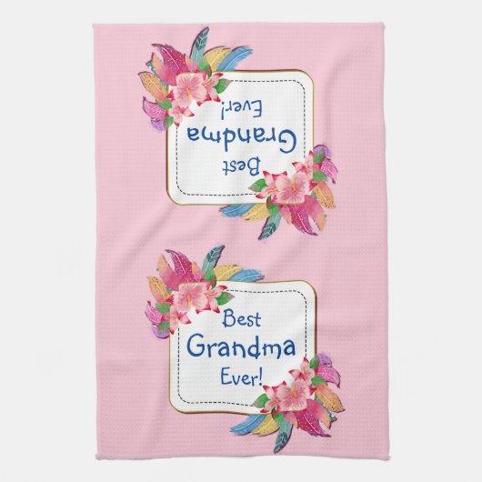 変更文字名前を追加Boho花羽祖母 キッチンタオル (縦)