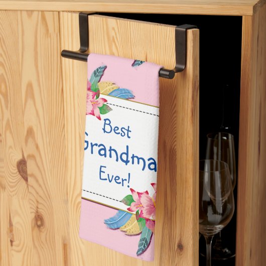 変更文字名前を追加Boho花羽祖母 キッチンタオル (三つ折り)