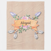 変更文字名前を追加Boho Flower Arrowsソフトブラウン フリースブランケット (正面)