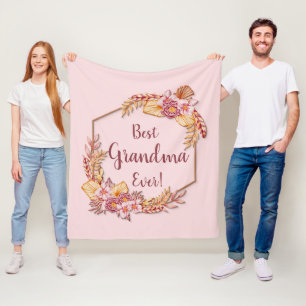 変更文字名前を追加Boho Flower Frame 最高の Grandm フリースブランケット