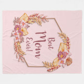 変更文字名前を追加Boho Flower Frame 最高の Mom フリースブランケット (正面(横))