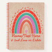 変更文字名前を追加Boho Rainbowハートアクアブラウン ノートブック (正面)