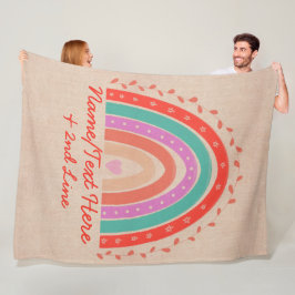 変更文字名前を追加Boho Rainbowハートアクアブラウン フリースブランケット