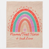 変更文字名前を追加Boho Rainbowハートアクアブラウン フリースブランケット (正面)