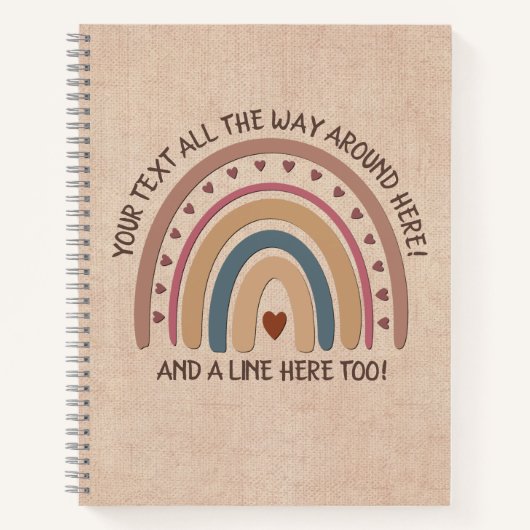 変更文字名前を追加Boho Rainbowハートソフトブラウン ノートブック (正面)