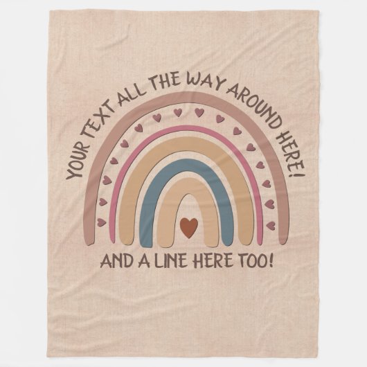 変更文字名前を追加Boho Rainbowハートソフトブラウン フリースブランケット (正面)