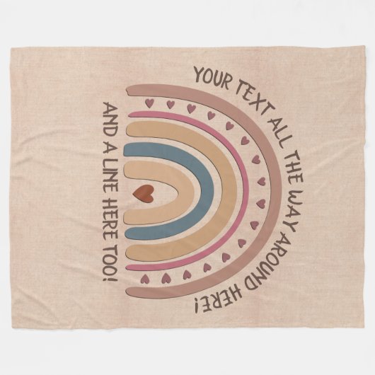 変更文字名前を追加Boho Rainbowハートソフトブラウン フリースブランケット (正面(横))