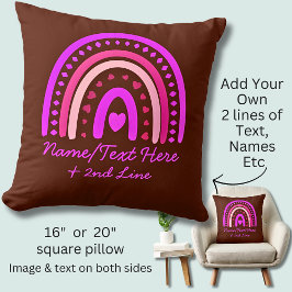 変更文字名前を追加Boho Rainbowハートピンクブラウン クッション