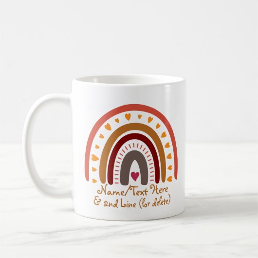 変更文字名前を追加Boho Rainbowハートピンクブラウン コーヒーマグカップ (左)