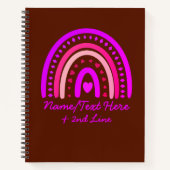 変更文字名前を追加Boho Rainbowハートピンクブラウン ノートブック (正面)