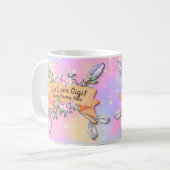 変更文字名前Gigi Boho花矢印ピンクス追加 コーヒーマグカップ (正面左)