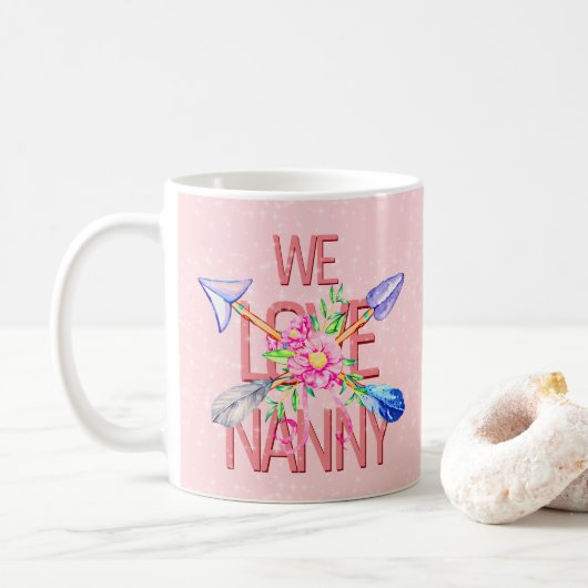 変更文字名Boho Arrows花NANNY大好き コーヒーマグカップ (ドーナツ)