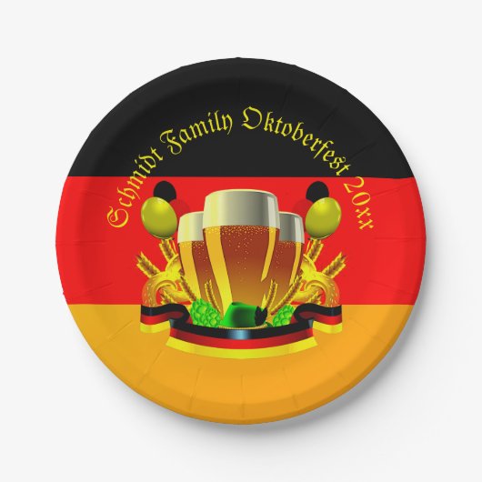 変更文字年10月20xxビールグラス7" ペーパープレート (正面)