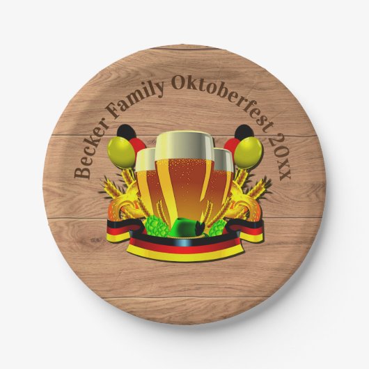 変更文字年10月20xxビールグラス7" ペーパープレート (正面)