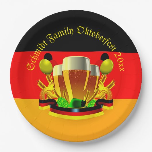 変更文字年10月20xxビールグラス9" ペーパープレート (正面)