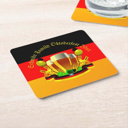 変更文字年10月20xxビールグラス スクエアペーパーコースター (アングル)