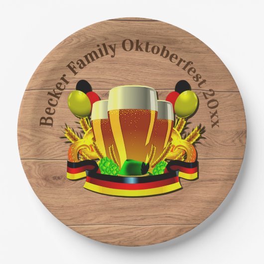 変更文字年10月20xxビールグラス ペーパープレート (正面)