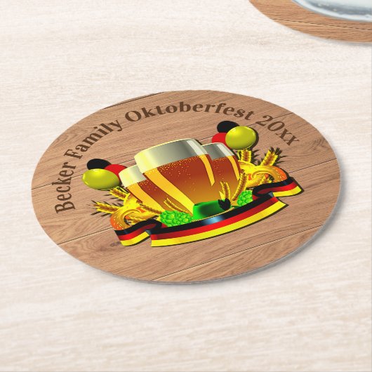 変更文字年10月20xxビールグラス ラウンドペーパーコースター (アングル)