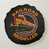 変更文字鉄道モデラーオレンジ色ディーゼル列車 ラウンドクッション (裏面)