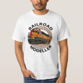 変更文字鉄道モデラーオレンジ色ディーゼル列車 Tシャツ (正面)