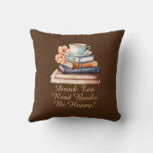 変更文字、お茶の本読を飲む幸せ、茶色 クッション (裏面)