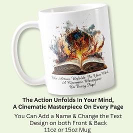 変更文字、アクションがあなたの心の中で展開する本 コーヒーマグカップ