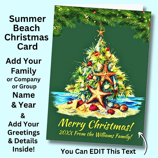 変更文字、ヒトデ貝殻、クリスマスツリー カード