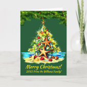 変更文字、ヒトデ貝殻、クリスマスツリー カード (正面)