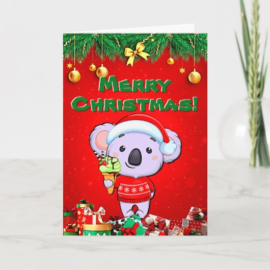 変更文字、メリークリスマスコアラとアイスクリーム カード (正面)
