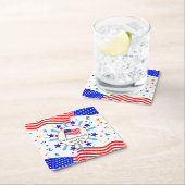 変更文字USAフラグ独立日7月4日 スクエアペーパーコースター (インサイチュ)