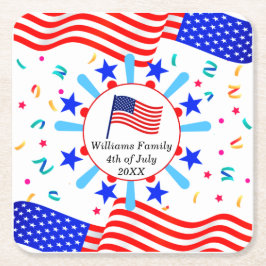 変更文字USAフラグ独立日7月4日 スクエアペーパーコースター