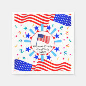 変更文字USAフラグ独立日7月4日 スタンダードカクテルナプキン (正面)