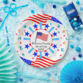 変更文字USAフラグ独立日7月4日 ペーパープレート (パーティー)