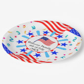 変更文字USAフラグ独立日7月4日 ペーパープレート (アングル)