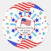 変更文字USAフラグ独立日7月4日 ラウンドシール (正面)