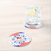 変更文字USAフラグ独立日7月4日 ラウンドペーパーコースター (インサイチュ)