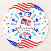 変更文字USAフラグ独立日7月4日 ラウンドペーパーコースター (正面)