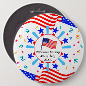 変更文字USAフラグ独立日7月4日 缶バッジ (正面&裏面)