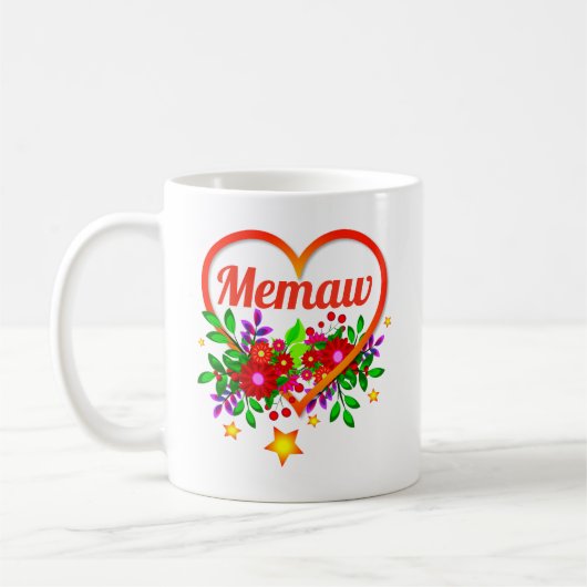 変更祖母の名前 – Memaw -ハートと花 コーヒーマグカップ (左)